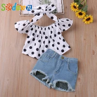 sodawn summer polka dot white topdenim shorts 2pcs girls clothing baby girl clothes kid clothes children clothes