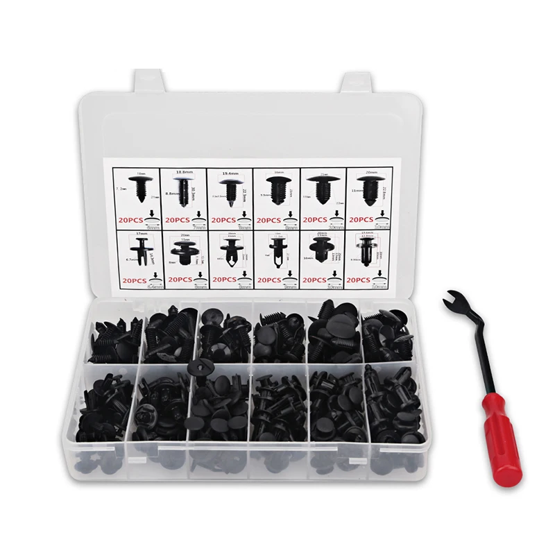 

Urbanroad 240pcs Car Plastic Rivet Clips Fastener Bumper With Box Push-Type Retainer Clips Auto Bumper Rivet + 1pcs Screwdriver