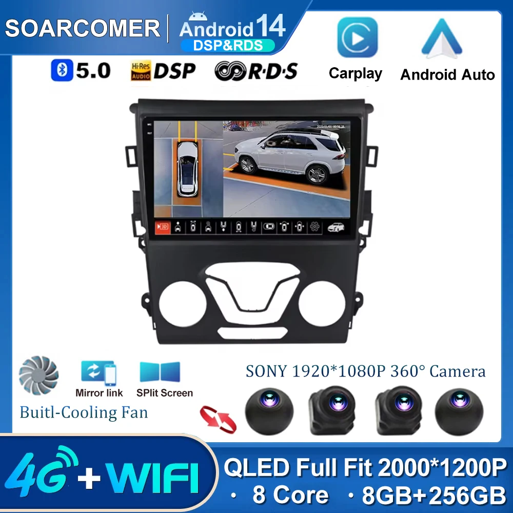 9 дюймов Android 14 для Ford Mondeo 5 Fusion 2012 - 2014 радио плеер GPS DSP IPS QLED 4GLTE WIFI сенсорный