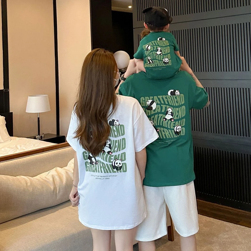 

Father Son Tee Shirt for The Whole Family Mother and Daughter T-shirt Dad Mom and Children Matching Panda Cartoon Clothes Tops