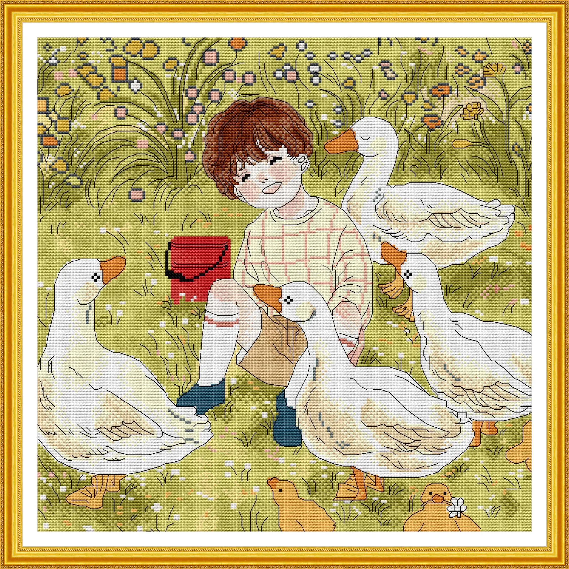 

Joy Sunday Pre-printed Cross Stitch Kit DIY Easy Pattern Aida 14/11CT Stamped Fabric Embroidery Set-Friends with Geese