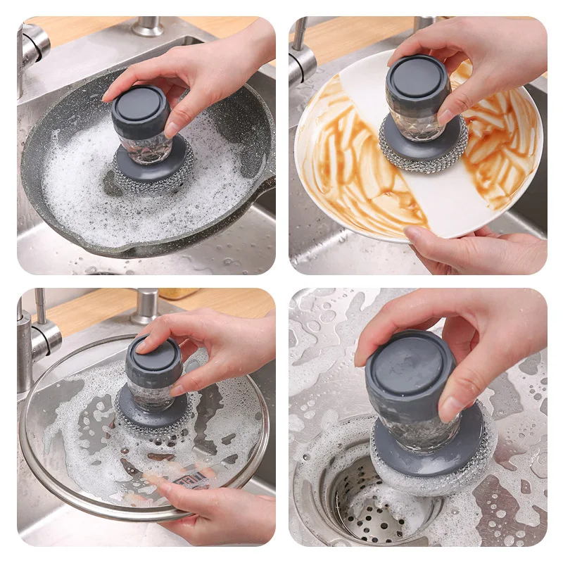 

Кухонная щетка 2 в 1 для дозирования мыла и очистки ладони, автоматическая щетка для дозирования жидкости в кастрюле, щетка для мытья посуды, кухонные инструменты для очистки Acces