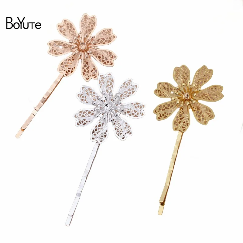 

BoYuTe (20 Pieces/Lot) 35MM Filigree Flower Welding 55*2MM Hairpin Diy Hair Accessories Materials