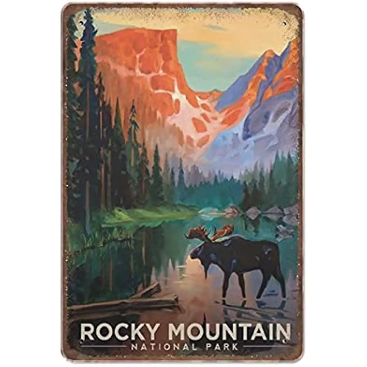 

New Metal Tin Sign Vintage Novelty Rocky Mountain National Park Moose Morning Travel Plaques Or for Home, Living Room
