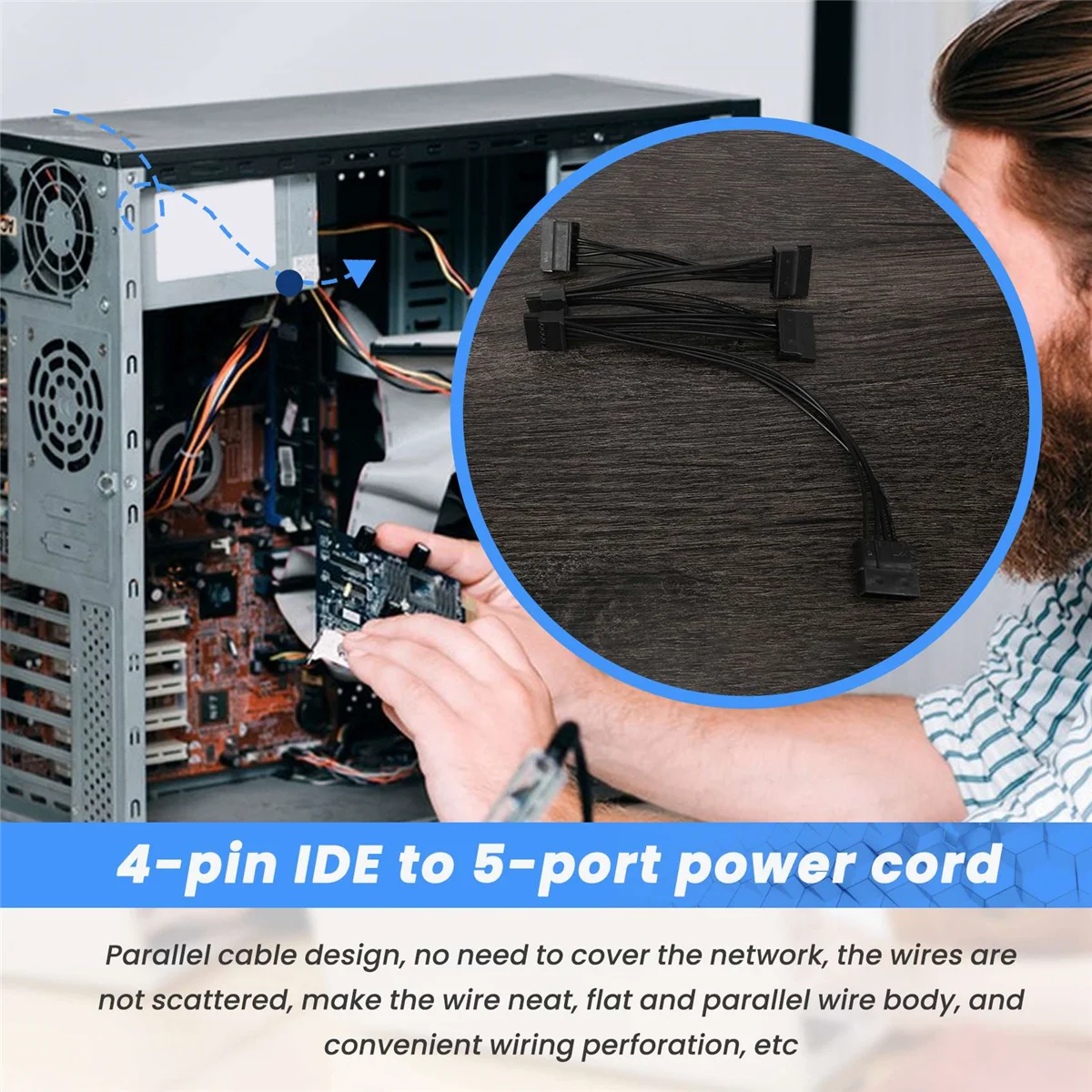 4-контактный кабель питания IDE на 5-портовый разъем Molex мульти-порт SATA Провод 18AWG