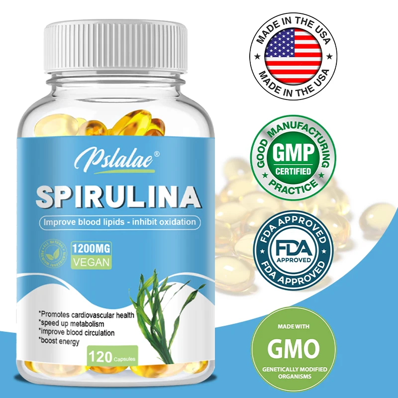 

Spirulina Veggie Caps - 1200 Mg Maximum Strength Gluten Free Cruelty Free 120 Capsules Boost Energy Immune System