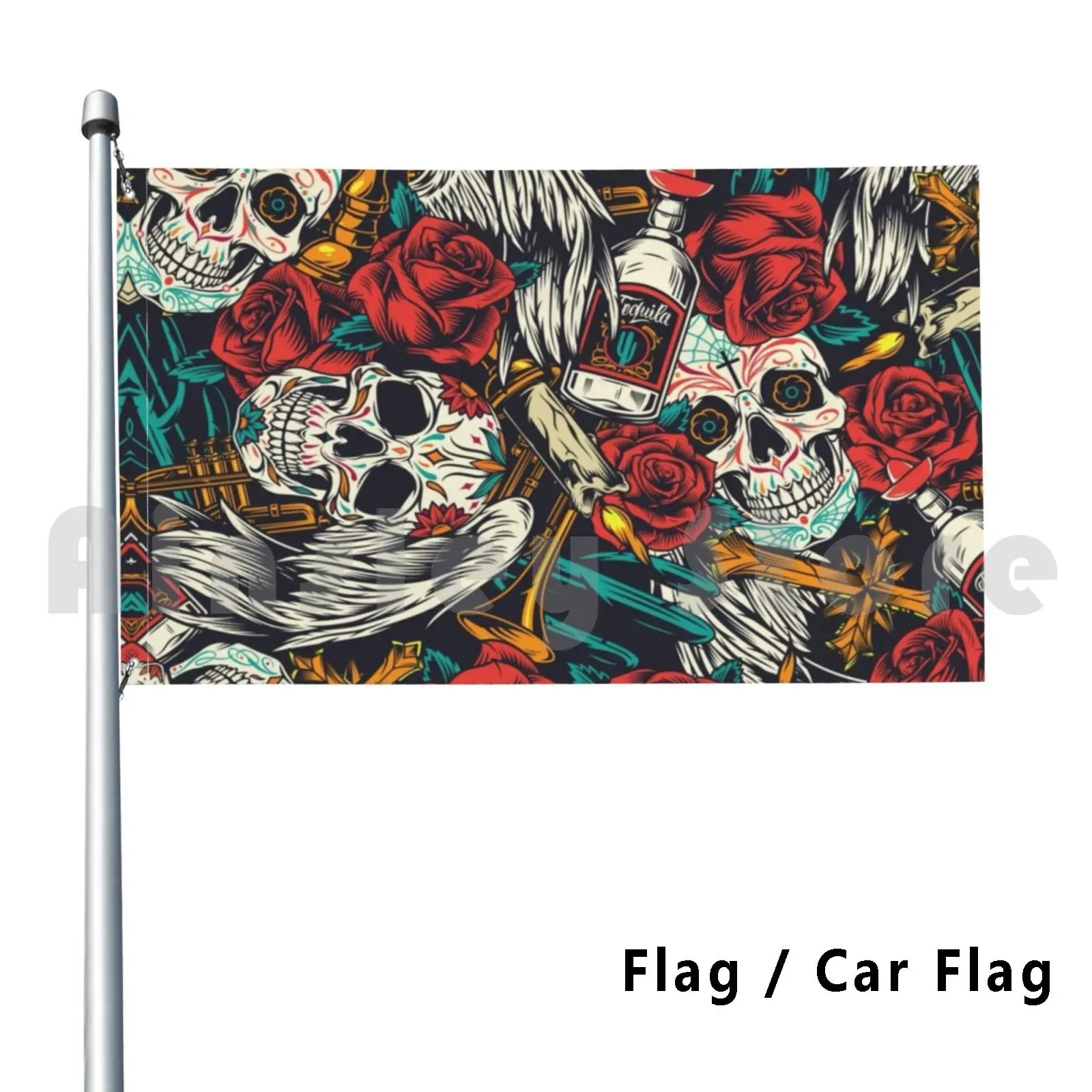 Женский сахарный череп флаг автомобиль флаг печать на заказ сахарный череп розы