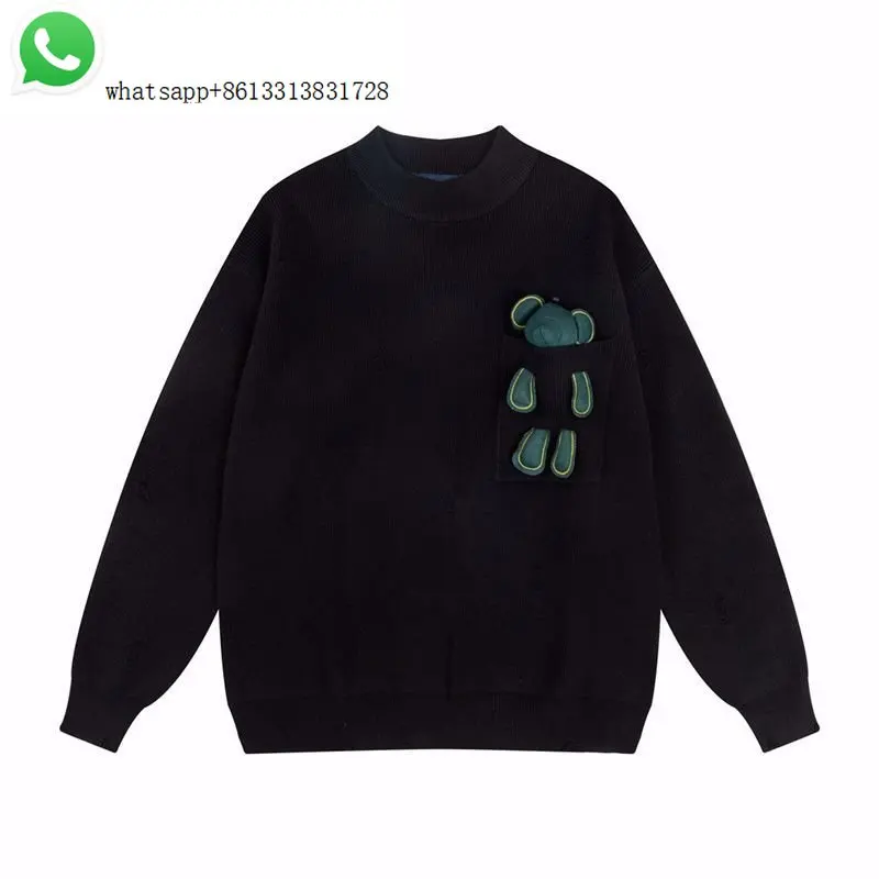 

New Autumn/Winter 2022 luxury fashion brand chest pocket stitching bear crew-neck knit sweater for men and women
