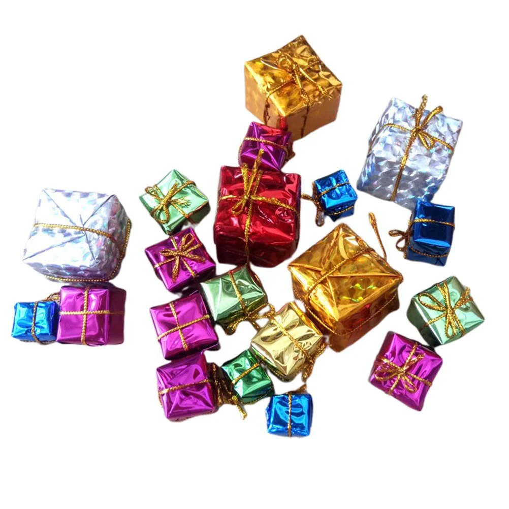 

72pcs Christmas Decor 2.5- 5cm Wrapped Present Boxes Miniature Foil Ornaments Decoration Boxes Assorted Colors