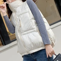 winter woman down cotton short vest coat solid stand colloar sleeveless jacket waistcoat korean style gilet femme 2022 fashion