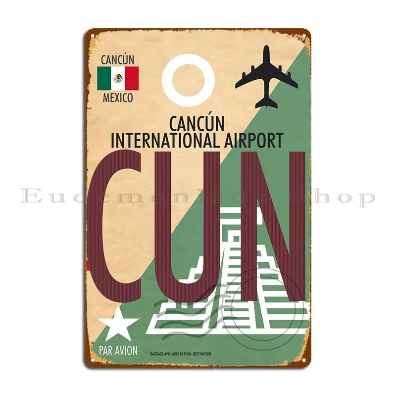 Канкун Cun, Код аэропорта, металлический знак, железная стена, пещера, Клубные таблички, вечерние жестяной знак, постер