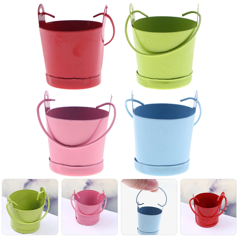 

4pcs House Miniature Metal Buckets with Handle Miniature Pail Tiny Tinplate Pails