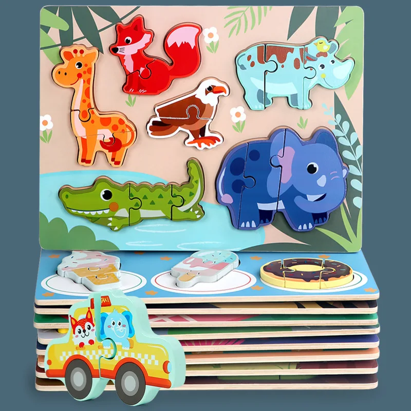 

Wooden 3D Puzzle Educational Animal Traffic Puzzle Cognitive Matching Board Baby Early Educational Learning Toys for Children