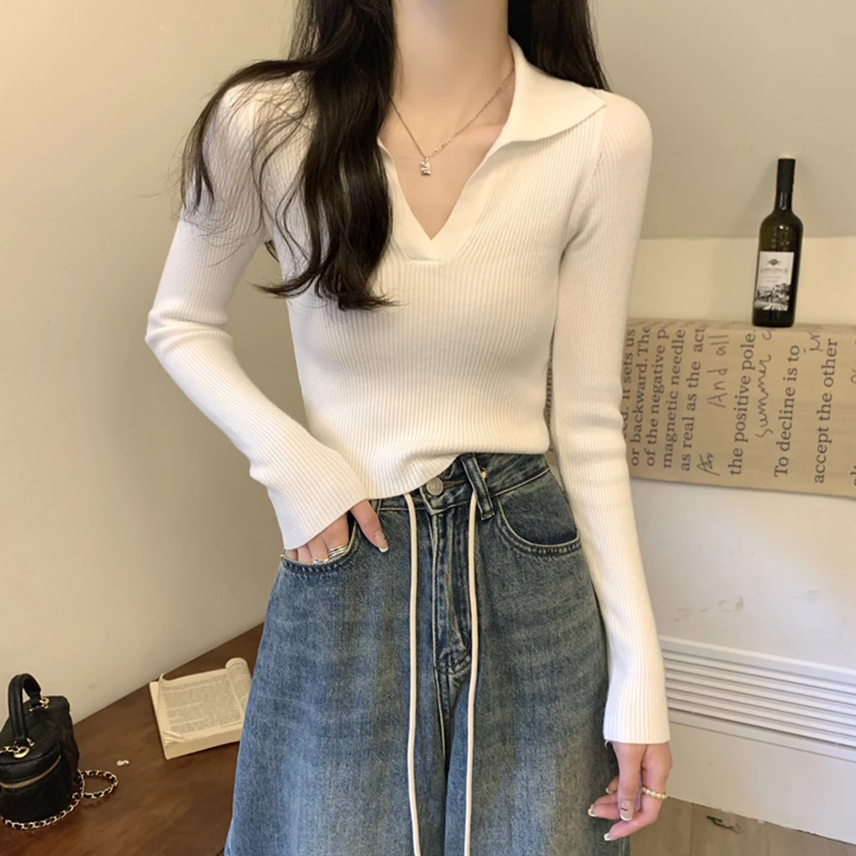 Новая зимняя универсальная внутренняя одежда в стиле вестерн свитер с v-образным