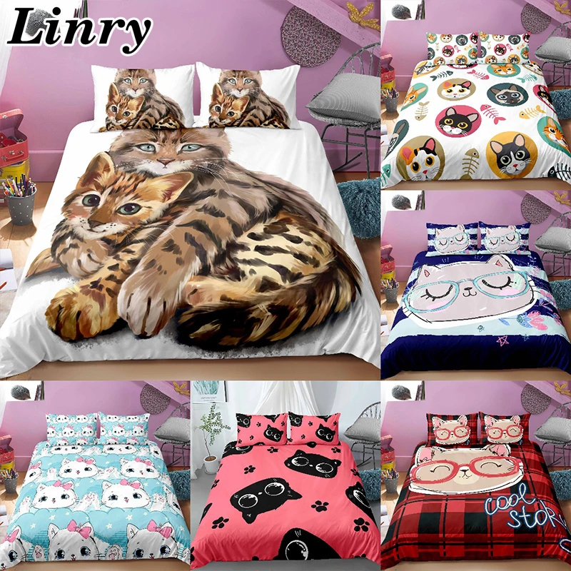 

Домашний текстиль, 3D Домашние животные, кошки, СЕМЕЙНАЯ КРОВАТЬ, пододеяльник с животными, наволочка, Королевский размер, наборы для кровати...