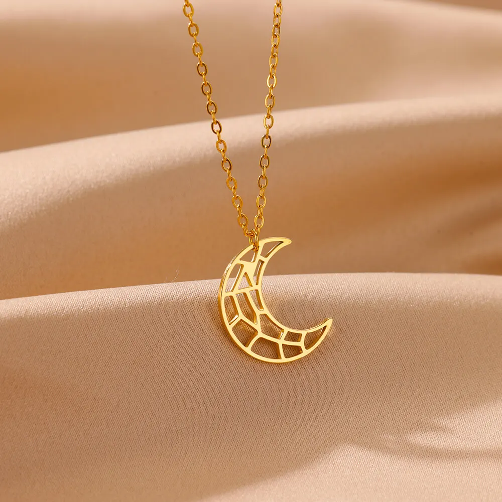 Золотого цвета из нержавеющей стали с геометрическим рисунком Луны для женщин и