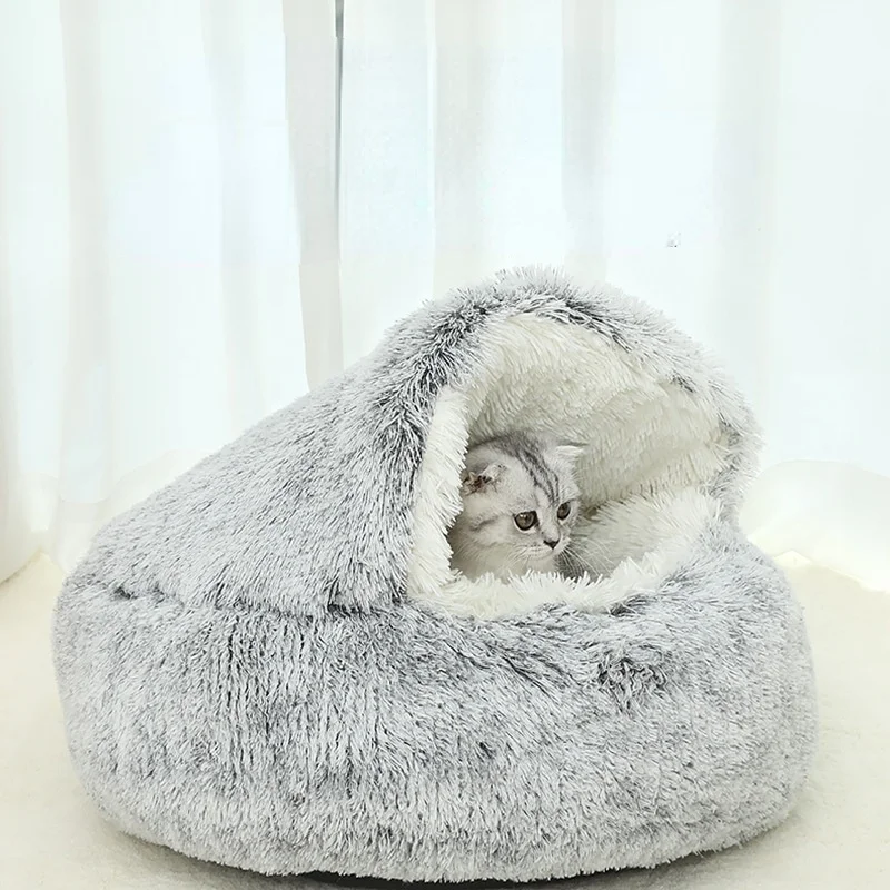 

Кровать для кошек,Зимний теплый кошачий наполнитель, кровать для домашних питомцев, полузакрытая кровать для глубокого сна, аксессуары для ...