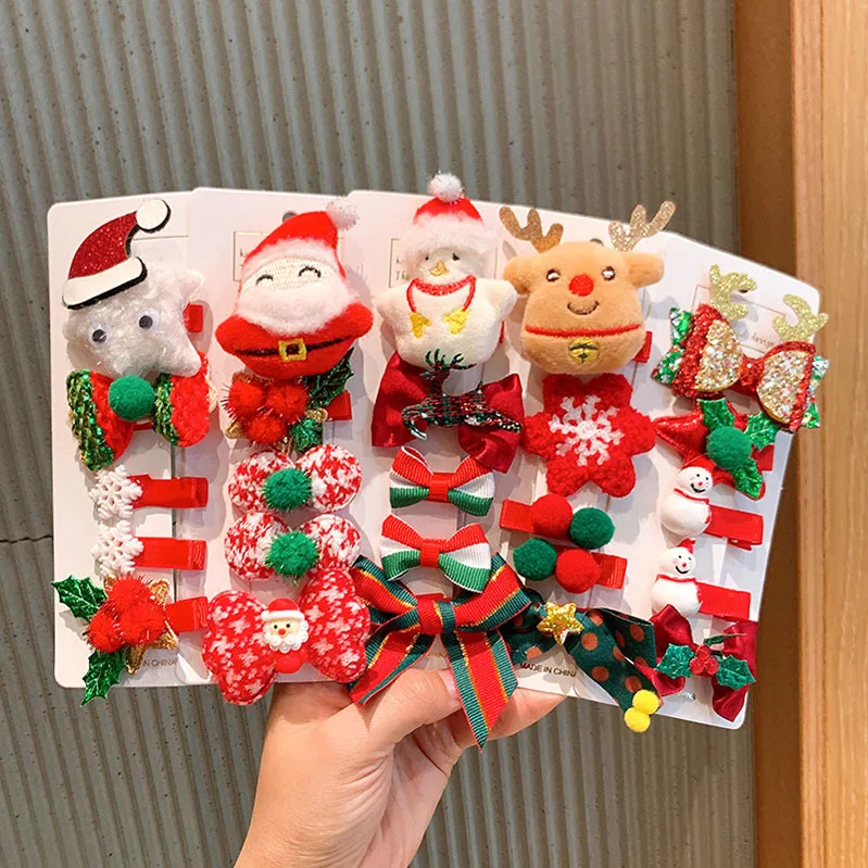 

Children's Christmas hair clip set cute clip Girl baby Bangs broken hair clip Snowman elk bb clip hair clip decoration