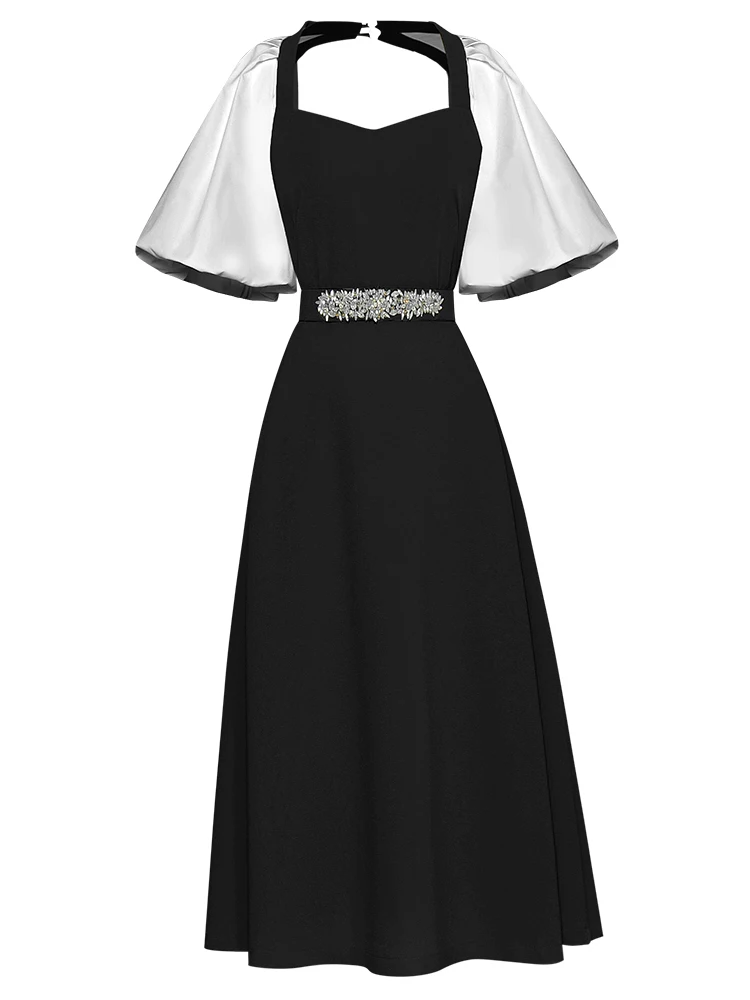 

Runway Designer High Quality Summer New Women Diamond Gorgeous Fashion Sexy Trendy Vintage Elegant Casual Celebrity Party Dress