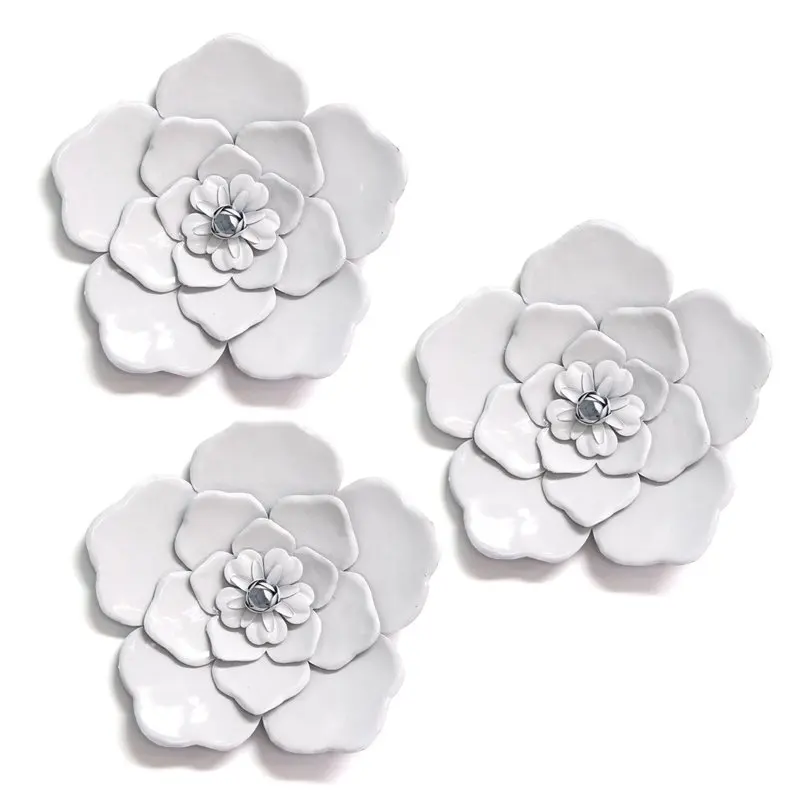 

Farmhouse White Metal Flowers Wall Decor, Set of 3