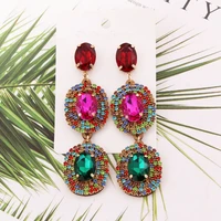 new design colorful rhinestones earrings for women wedding crystal earrings oval drop earrings female statement jewelry gift