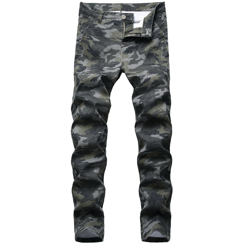 

2022 New Camo Men's Jeans Micro Bounce Mid-Waist Hip Hop Pencil Pants Fashion Biker Slacks