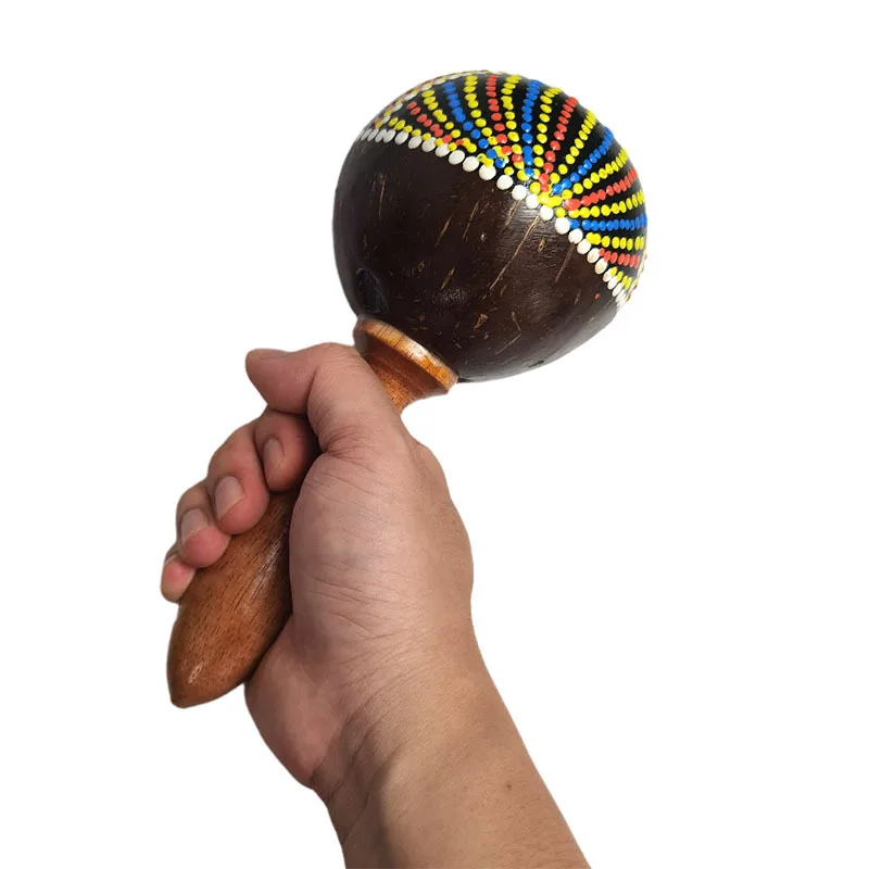 

1 шт., Кокосовая раковина Maraca, ручная работа, красочная роспись, в этническом стиле, 22 см, искусственные танцевальные Maracas Orff Музыкальные инструменты