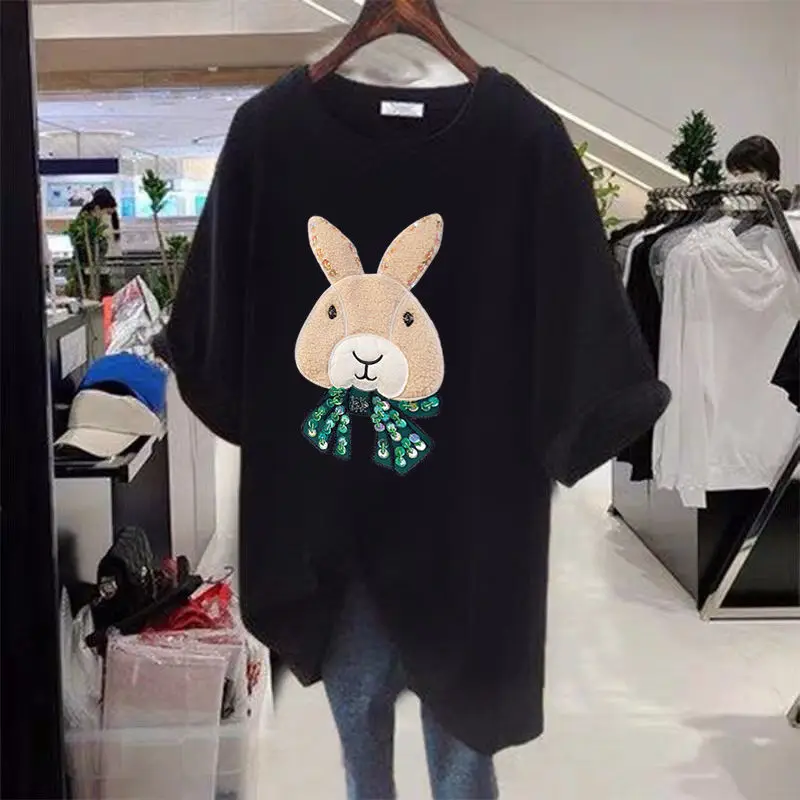 

Plus Size 6XL 150KG Women Short Sleeve T Shirts O Neck Cartoon T shirt Large Female Tops Casual Sweet Tshirts For Women