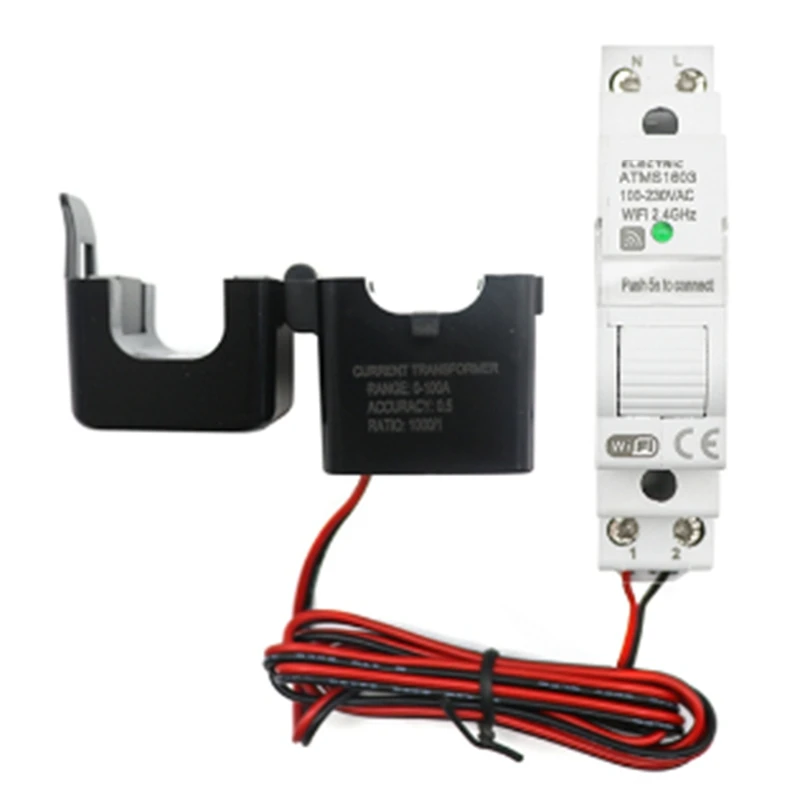 

Tuya Smart WiFi Electricity KWH Meter Din Rail Single Phase AC 110V 230V CT AC Meter App Real Time Monitor(63A)