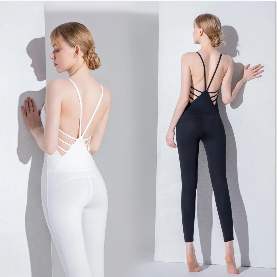 

Yoga Sets Women Gym Clothing Fitness Tracksuits One-Piece Bodysuit Hollw Back Sexy Overall Female Jumpsuits For Trainning Tights