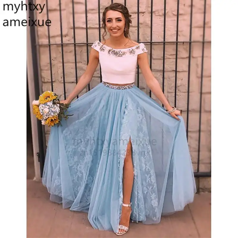 

Sexy Elegant Evening Dresses A-Line Long Two Pieces Off Shoulder Side Split Evening Gowns Custom Made Plus Size Robe Red