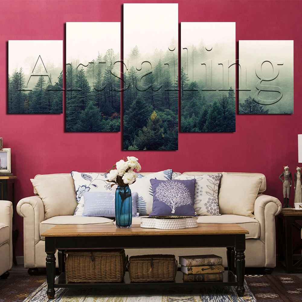 

Artsailing Scenery White Mist Beach HD Pictures Canvas Painting Modern Wall Artwork 5 Pieces Poster Home Decoration Background