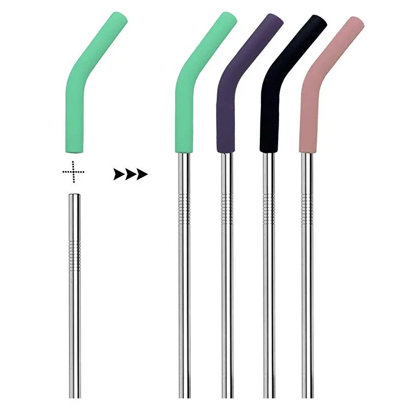 Многоразовый набор из 4 трубок нержавеющей стали с безопасным силиконовым гибким