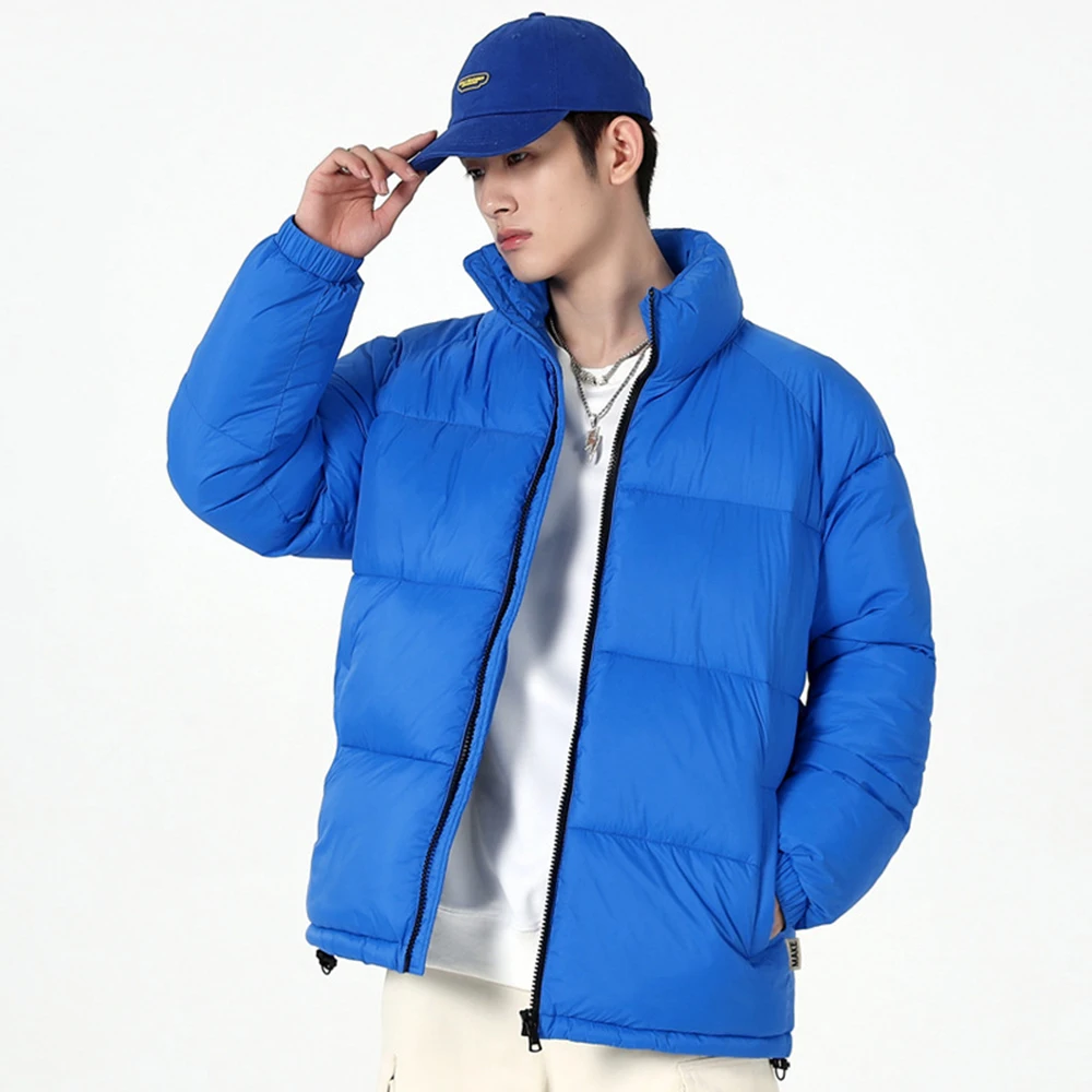 Covrlge Hot Sale Winter Men's Windproof Bread Cotton Coat Simple Stand Collar Male Solid Color Loose Parka Overcoat Men MWM164