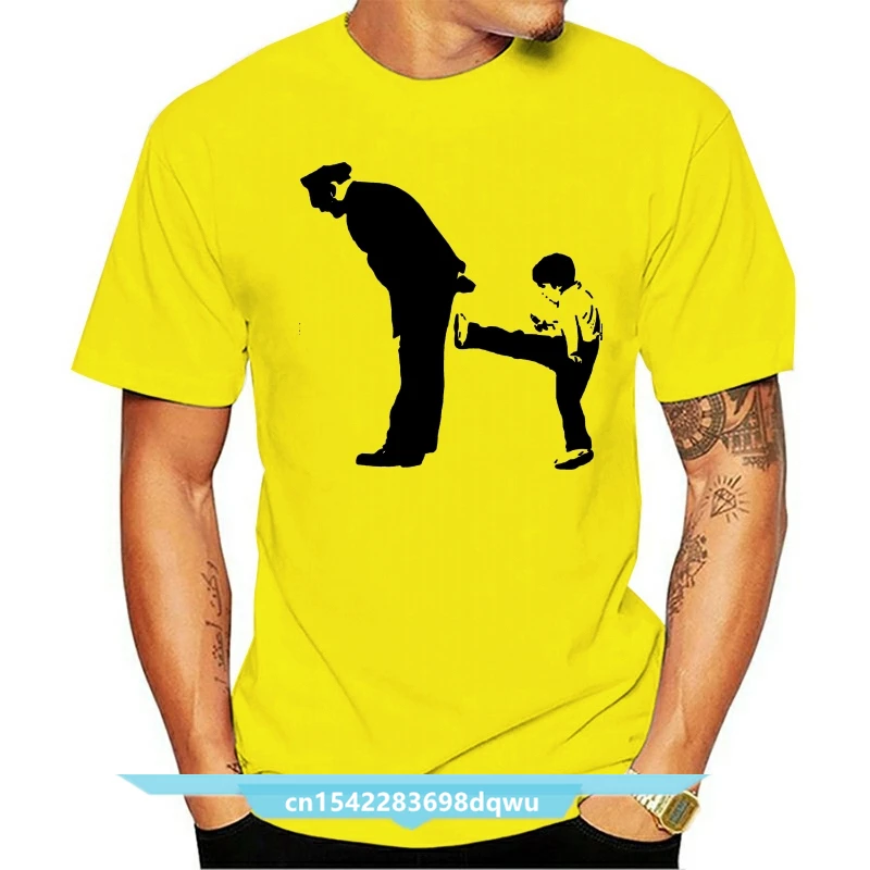 Белая хлопковая Мужская футболка с коротким рукавом Bansky Police Kick In The Ass