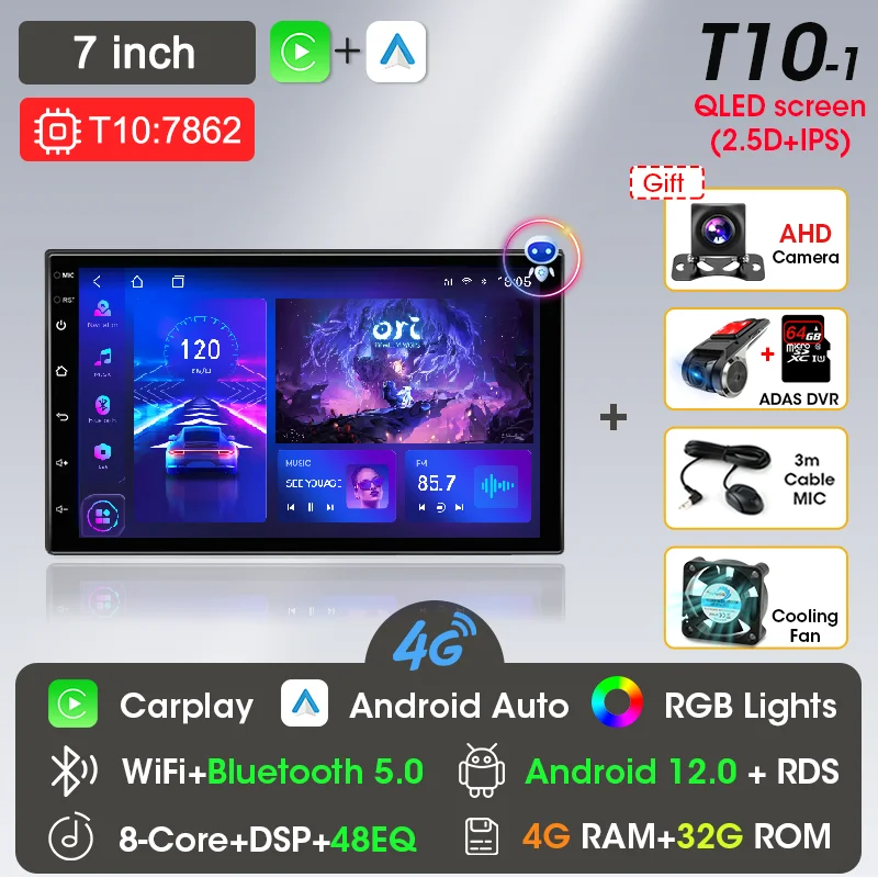 

Автомагнитола Srnubi, универсальная мультимедийная система на Android 12, с DVD, GPS, 7 дюймов, для Toyota, Hyundai, Kia, Nissan, типоразмер 2DIN