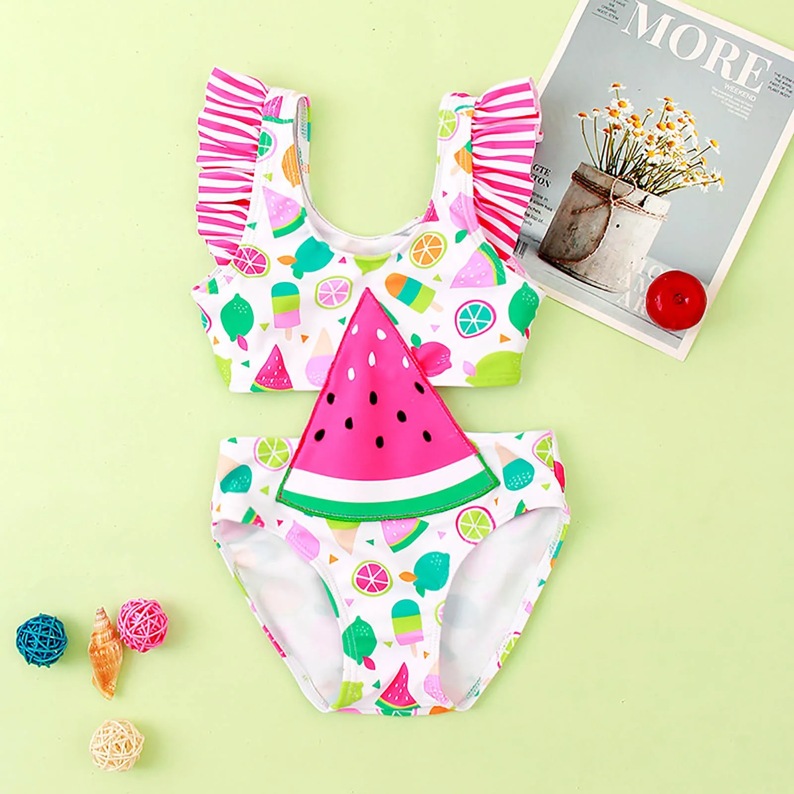 

Swimsuit Strawberry Printing Kawaii Girls Female Summer Pink Thin Cute Bathing Suit Infant Baby Girls Swimwear Bathing Suit