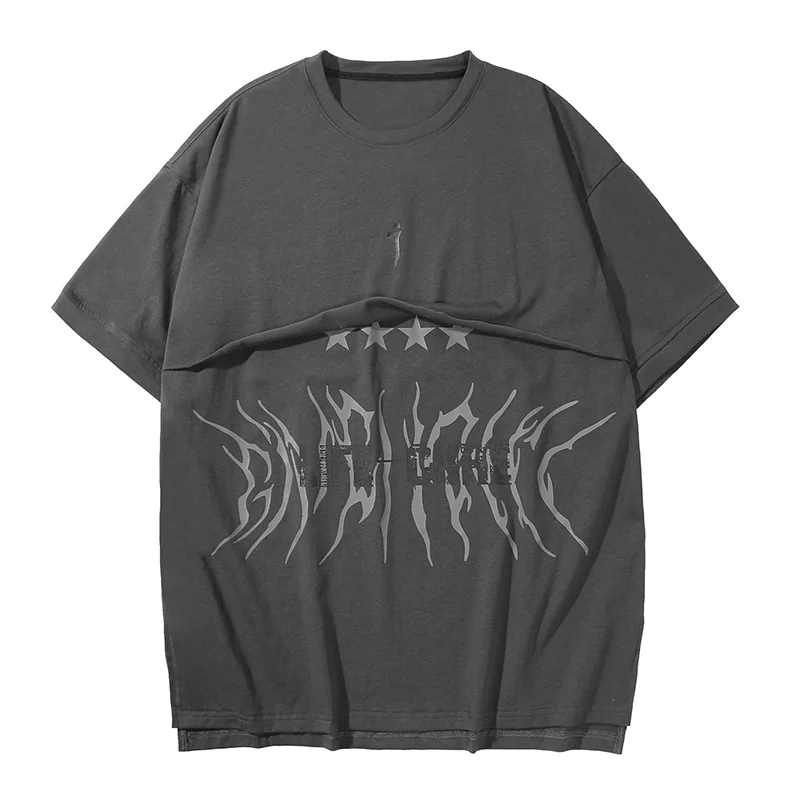 

Techwear раздельный Тактический принт с надписью в стиле хип-хоп, мужские летние свободные топы, футболки, повседневная модель, уличная одежда с круглым вырезом
