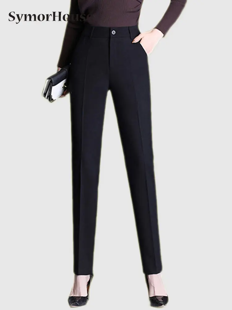 

Брюки женские офисные прямые с завышенной талией, повседневные элегантные деловые брюки, брюки черного, серого цветов, на весну-лето, Осень