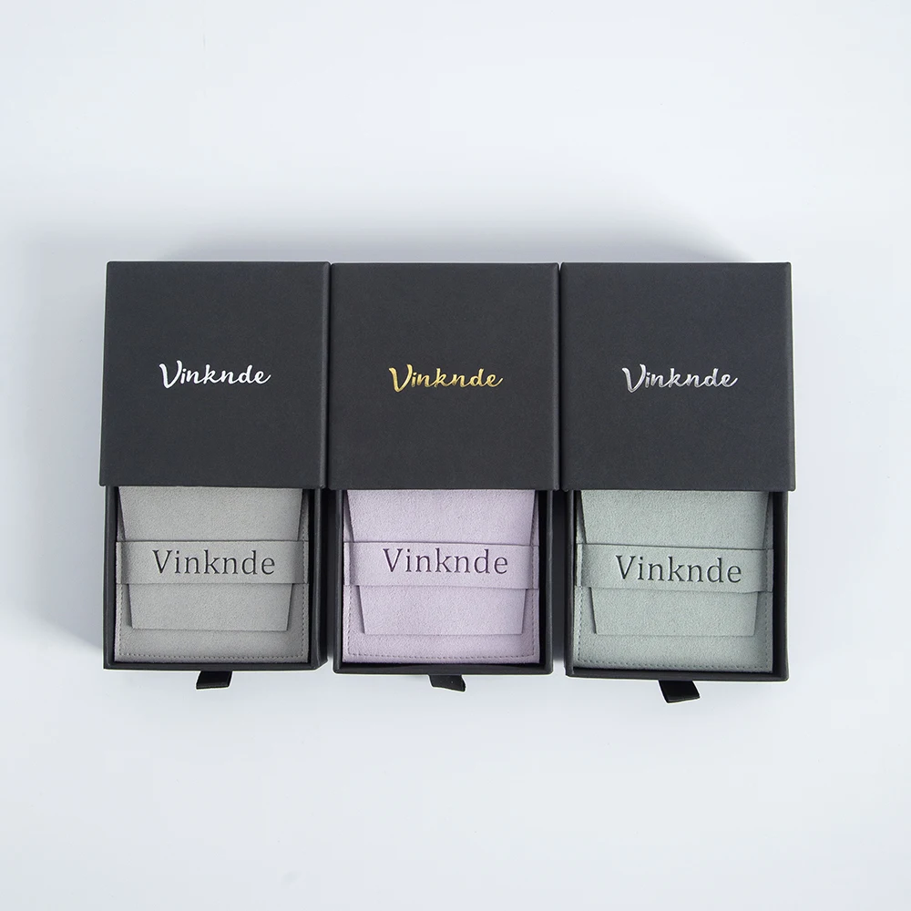 Black Drawer Jewelry Box Microfiber Gift Bags Pouches Sst Custom Logo Bulk Rings Earrings Packaging Storage Cardboard Case Boxes