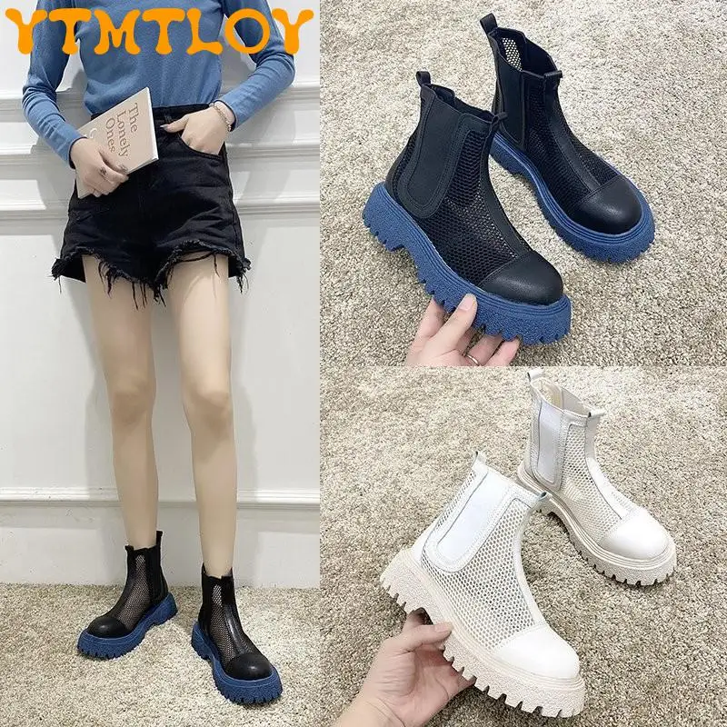 

Short smoke tube Martin boots summer thin breathable mesh hollow sandals 2021 new thick-soled women's sandals