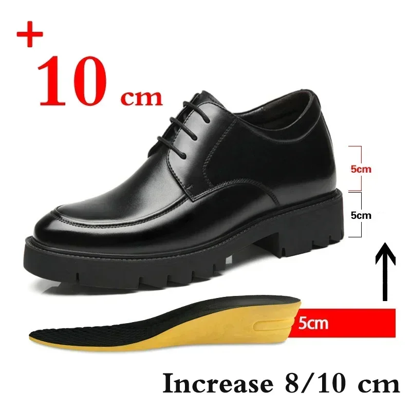 Brand Genuine Leather Sneakers Men Elevator Shoes Platform Heels 8cm 10cm Height Increase Heightening Man Dress