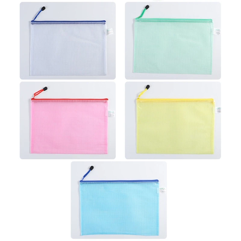 

594F 30Pcs A4 File Organizer Bags Large Zip-up Mesh Pockets Test Paper Srorage Bags Waterproof for Office Women Men Travel