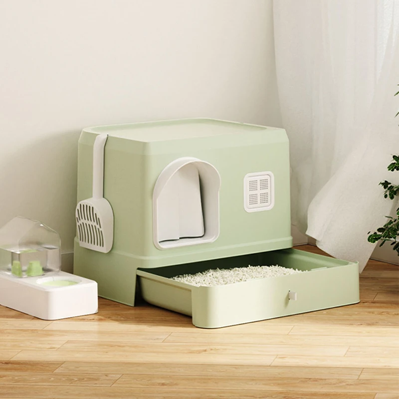 

Cat Litter Box Fully Enclosed Anti-Splash Deodorant Cat Toilet for Cats Two-Way with Shovel Capacity Cat Litter Tray Pet TY5XP