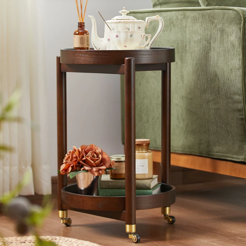 

Solid wood dining car movable household kitchen trolley snack rack tea cart sofa side tea table trolley