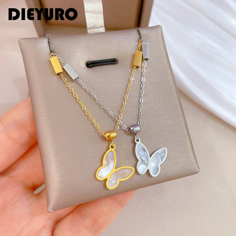 

DIEYURO 316L Stainless Steel Gold Silver Color Butterfly Pendant Necklace For Women Fashion Choker Clavicle Chain Jewelry Gift