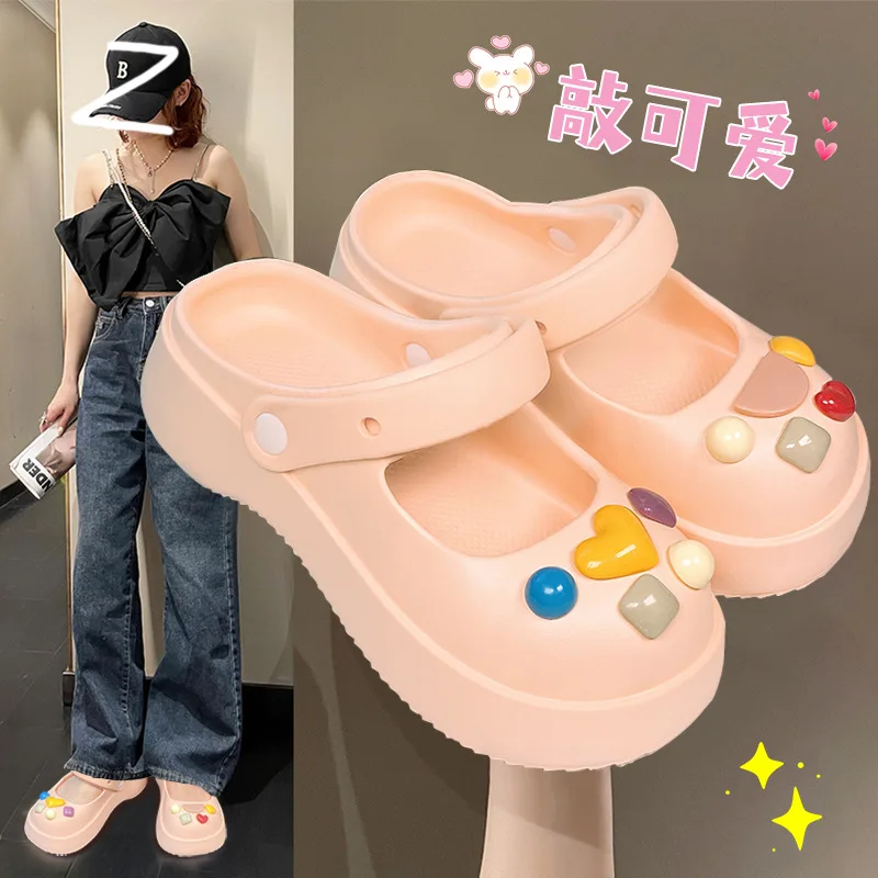 2023 HOT Summer Shoes Women DIY Thick Sole Anti Slip Women's Summer Versatile Casual Mary Jane Garden Shoes Slippers