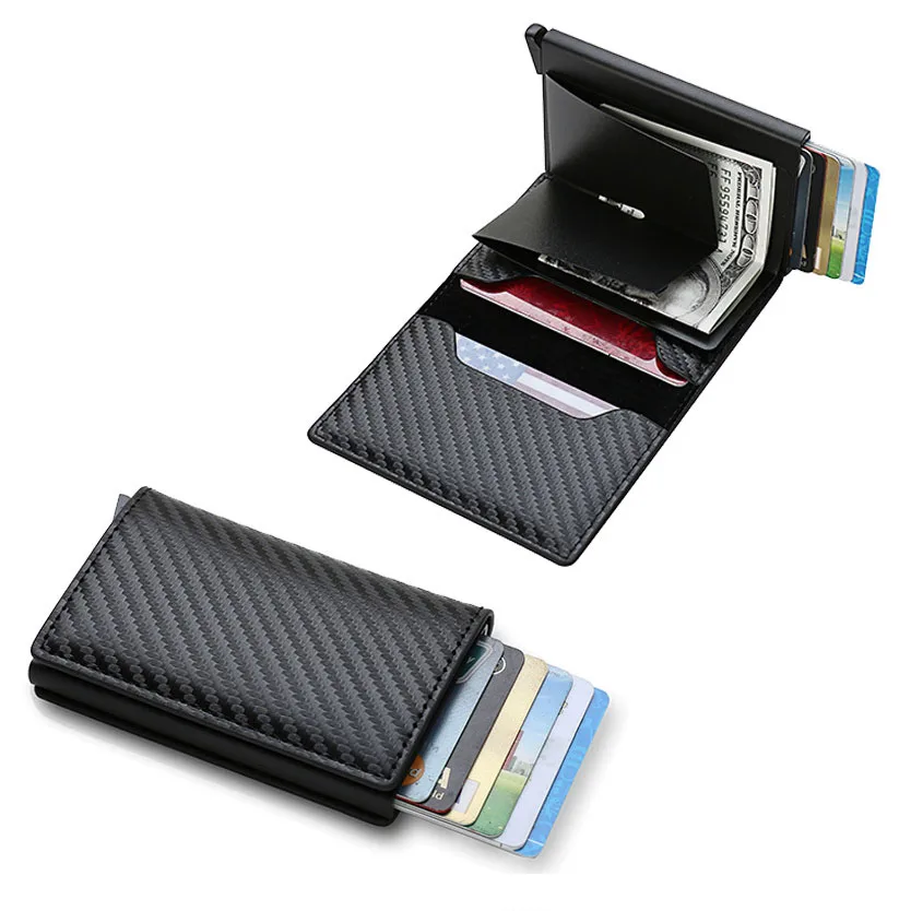 

RFID Blocking Card Holder Business Credit Card ID Badge Holder Bag Mini PU Leather Metal Wallet for Men and Women