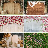 wedding photography backdrop brown wood wall flowers stage party garland family party ceremony portrait photo background props