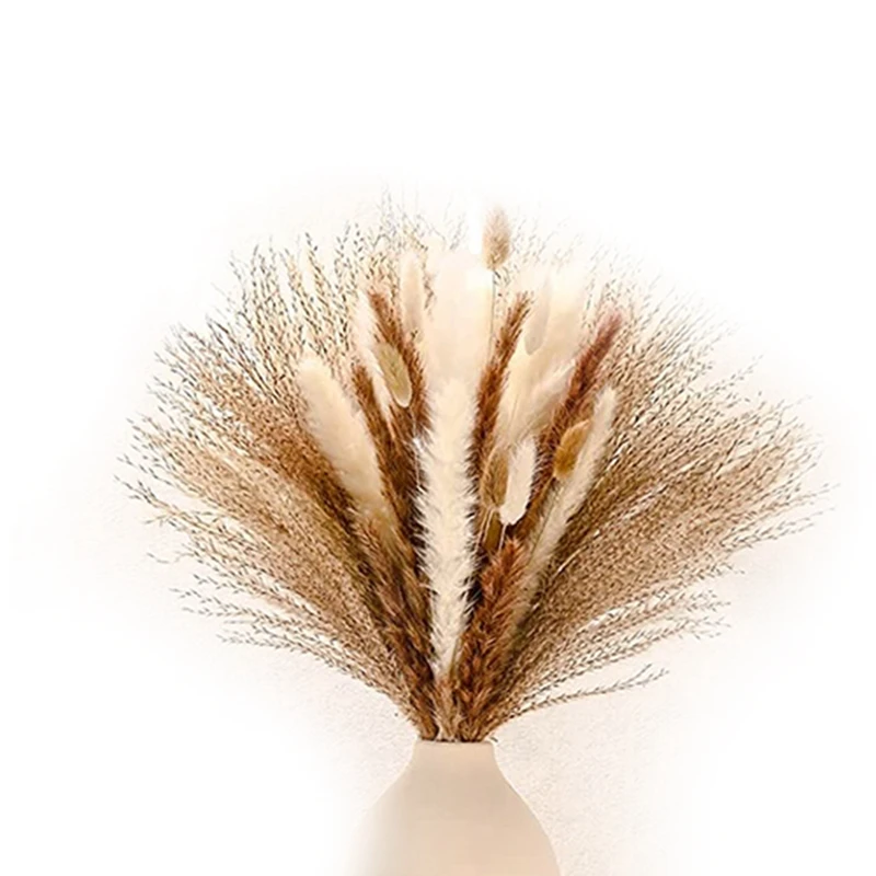 

120 Pcs Pampas Grass 17.5Inch Decor Natural Dried Flowers,Home Boho Decor Natural Plants For Wedding& Home Decor
